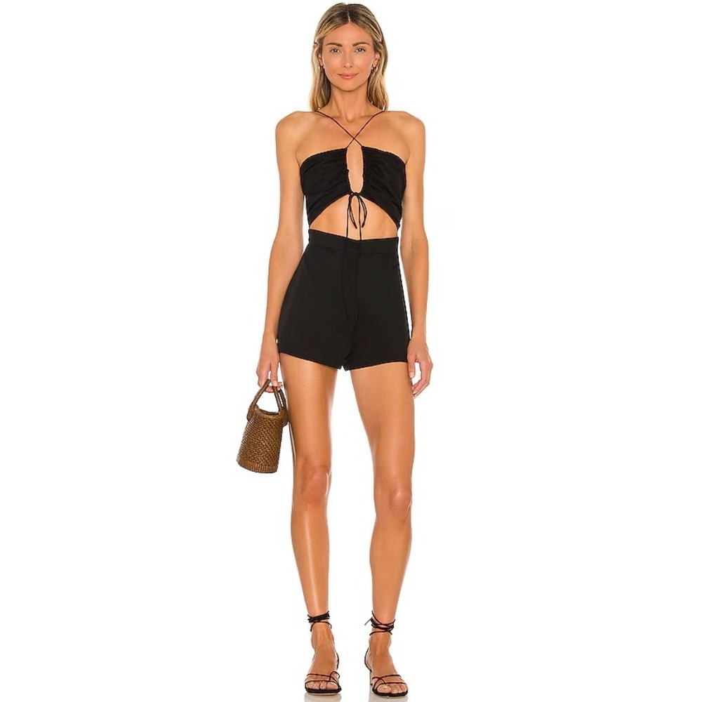 Revolve Superdown Alessia Ruched Tie Romper Womens S Black‎ Cocktail Party EUC